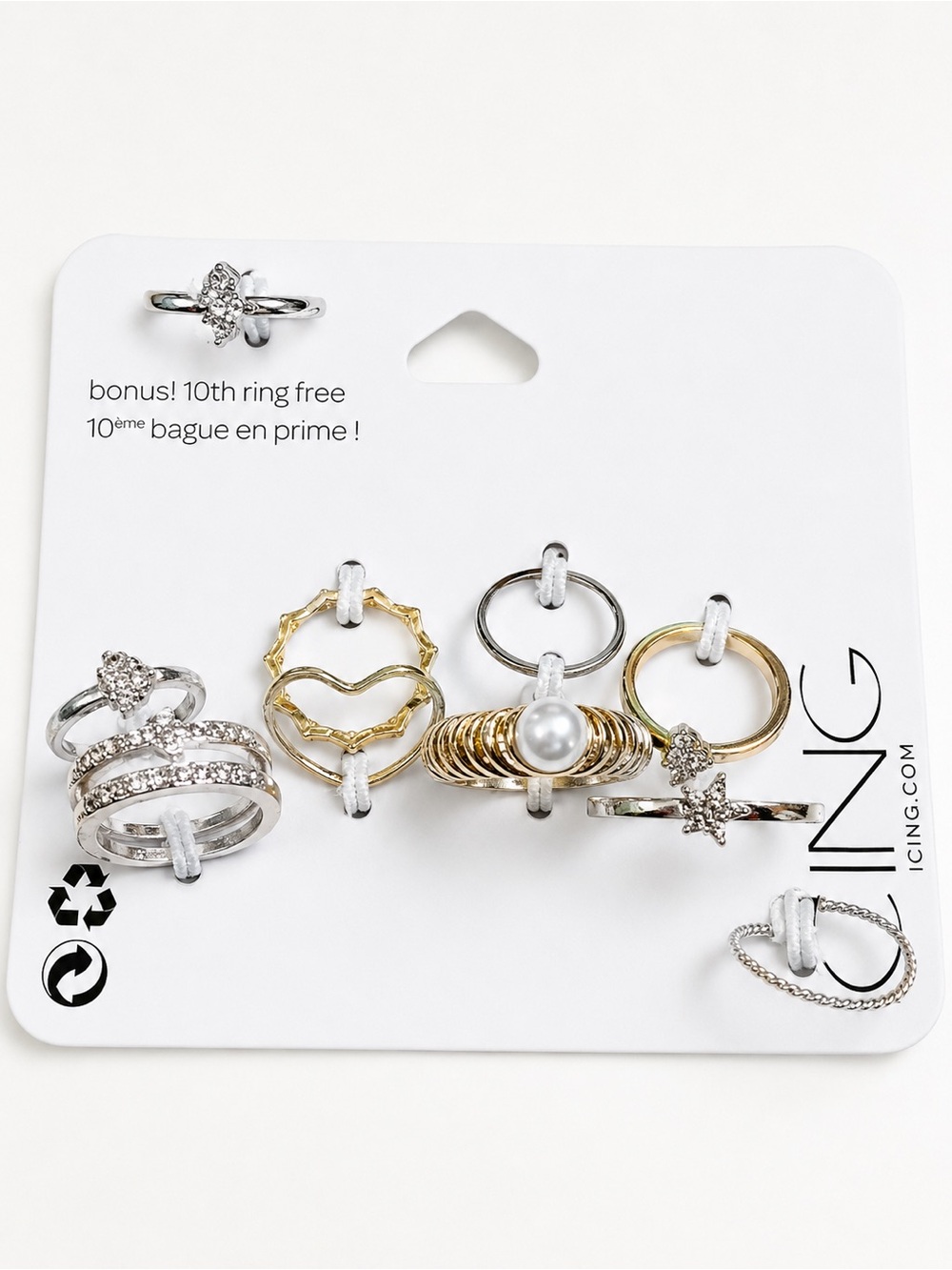 Icing Mixed Gold & Silver Pearl and Crystal Stackable Ring Set‎ NWT